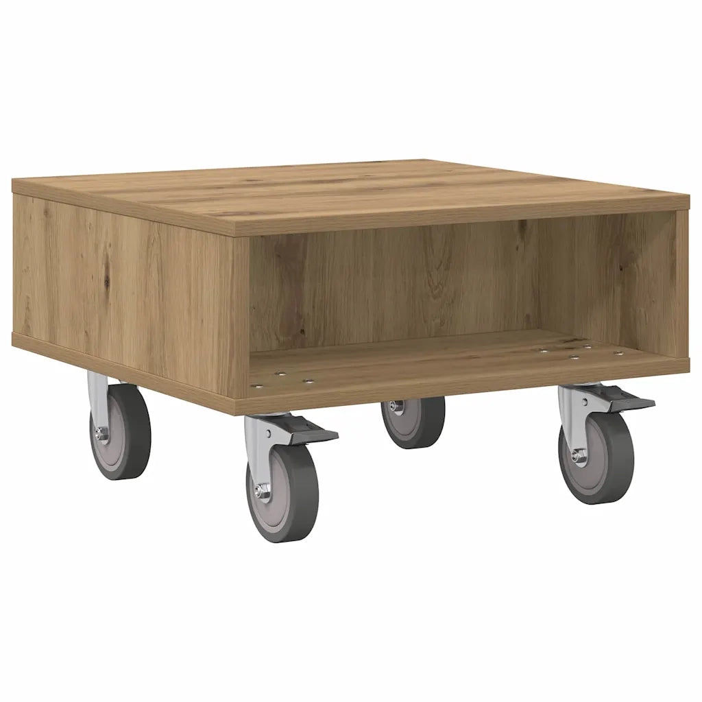 Tavolino con Ruote Rovere artigianale 50,5 x 50 x 30 cm