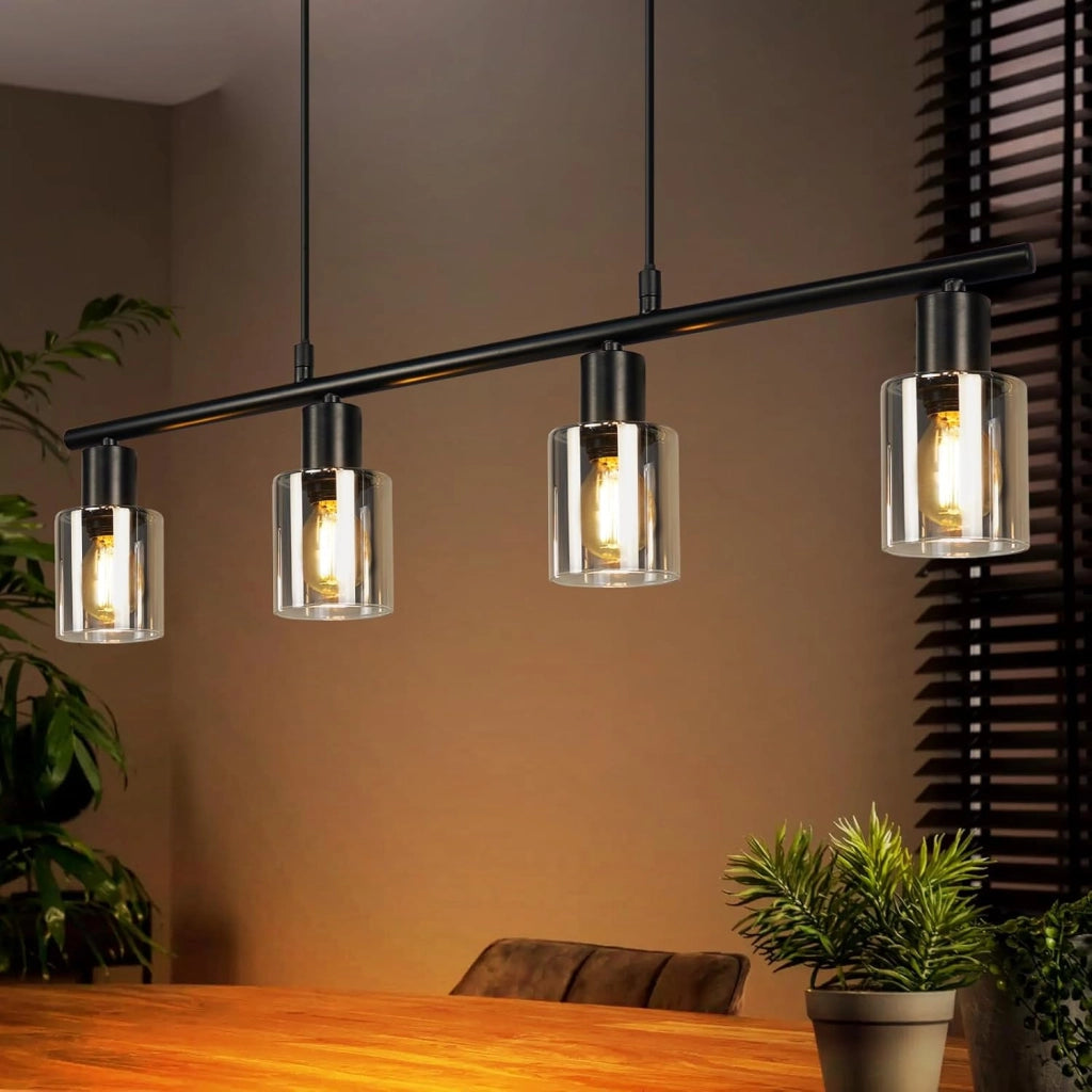 Lampada a sospensione ZMH per sala da pranzo 4 fiamme in vetro vintage, attacco E14 per soggiorno cucina