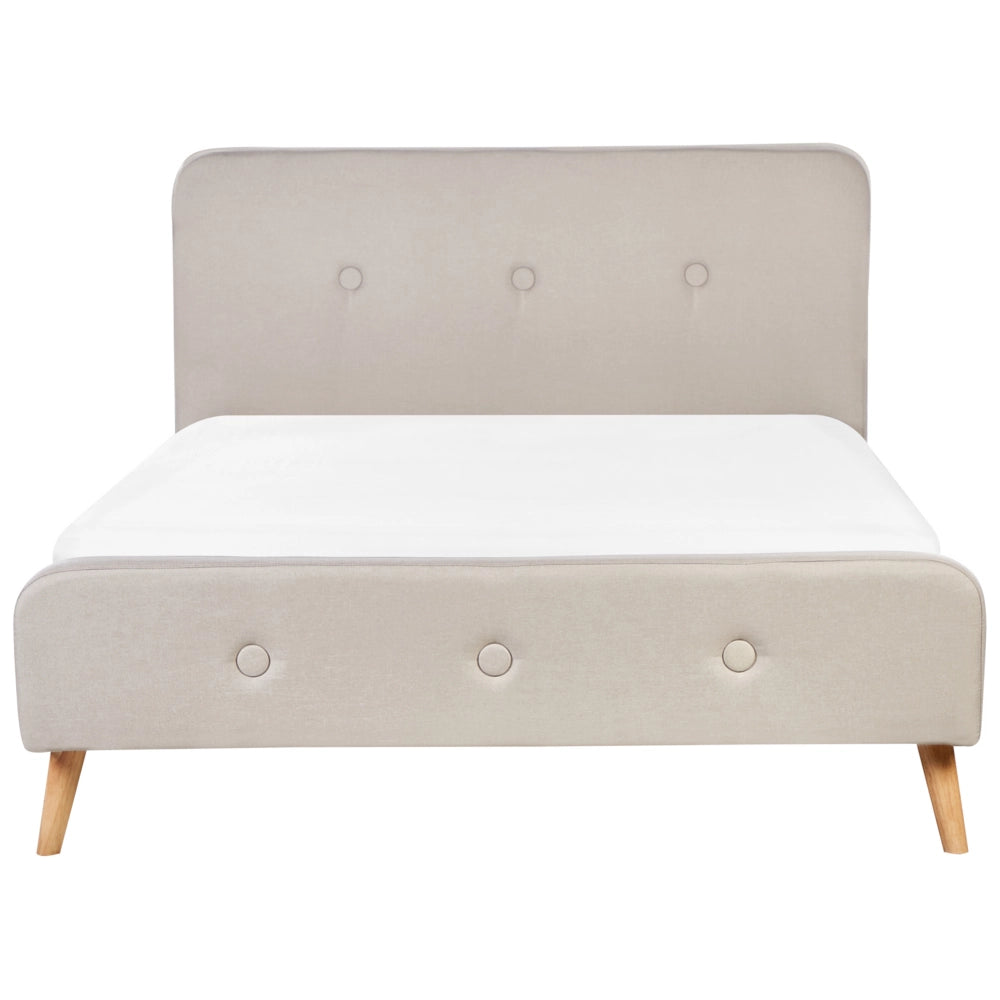 Letto a doghe Gambe in legno imbottite in tessuto poliestere beige 140 x 200 cm matrimoniale Design moderno