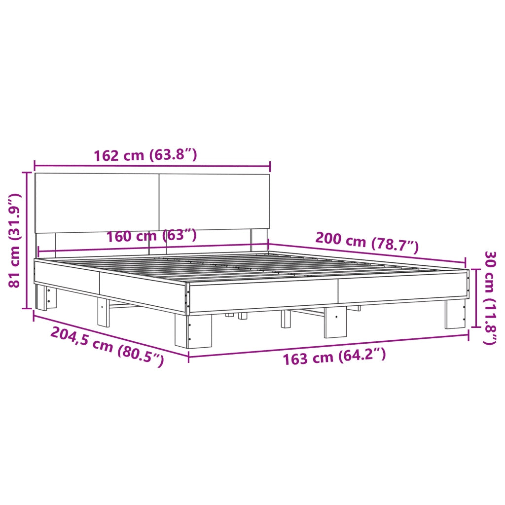 Giroletto Grigio Sonoma 160x200 cm in Legno Multistrato Metallo