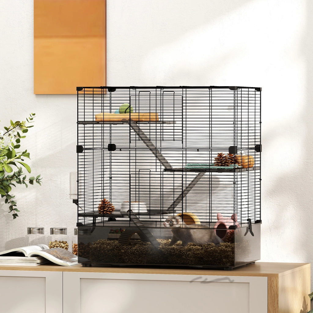 Gabbia per Piccoli Animali a Pi¨´ Livelli con Cassetto e Accessori ¨C Zephmum ¨C Nero 73x47x80