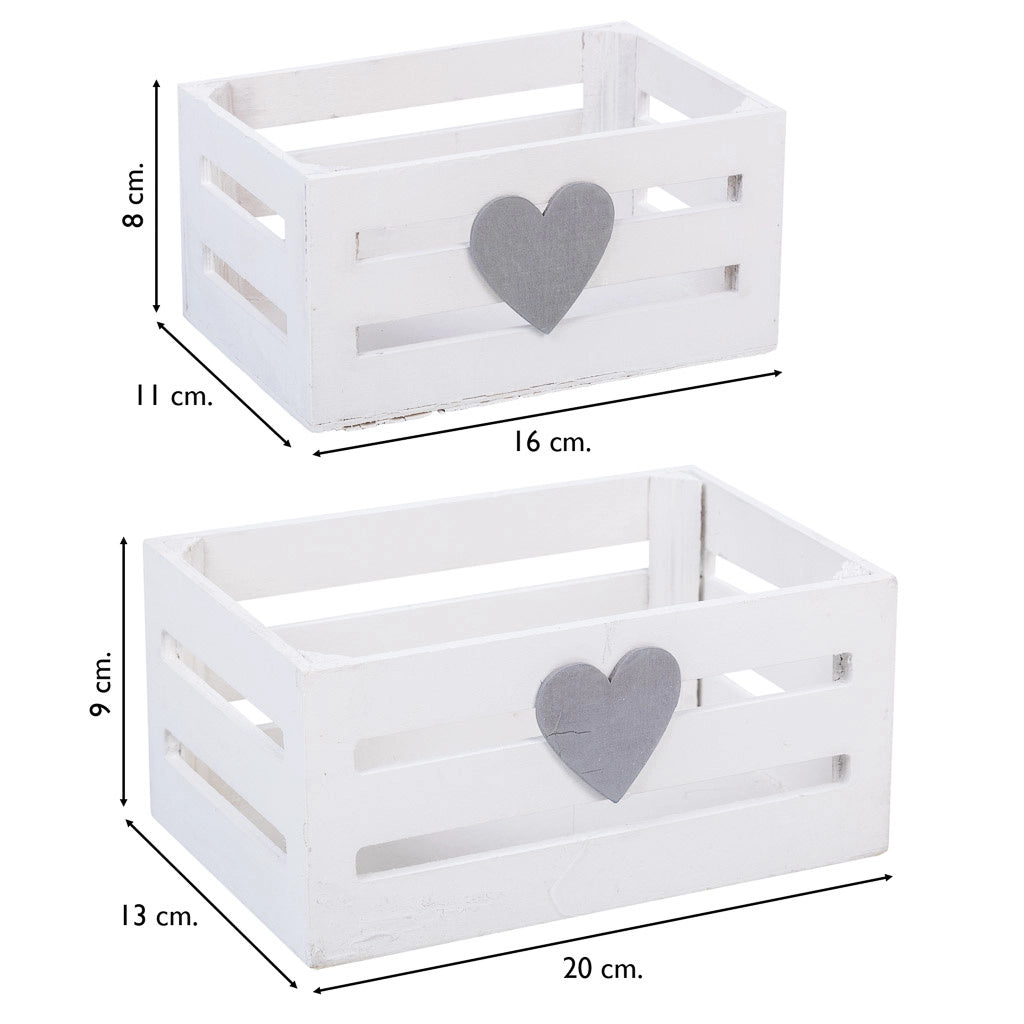 Cassettiera in legno set 2 pezzi bianco 20x13x09, 16x11x08cm