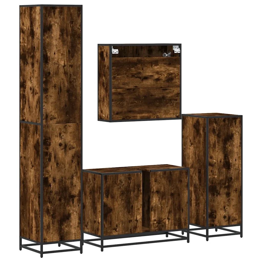 Set Mobili da Bagno 4 pz Rovere Fumo in Legno Multistrato 3301212