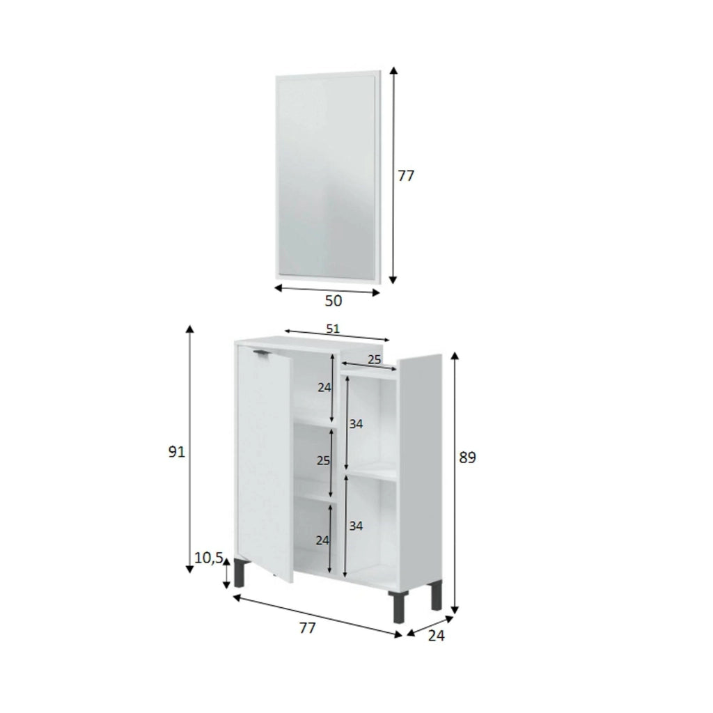 Mobile sottolavabo Argusto, Mobiletto da bagno, Contenitore porta lavabo, Armadio per lavandino, 77x24 h91 cm, Bianco