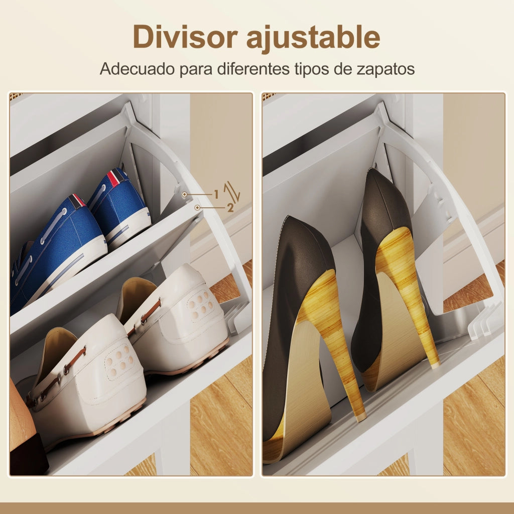 Mobile per Scarpe con 4 Ante in Rattan e Ripiani Regolabili ¨C Zephmum ¨C Bianco 105x24x95,5 cm