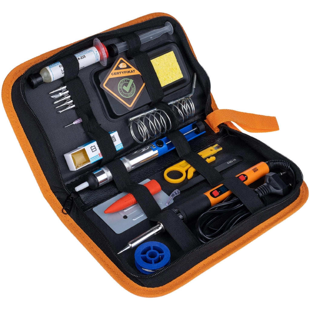 Set Saldatura Rosfix Set Start 80W LCD – 11 in 1 con Accessori | 180–500°C | Precisione e Sicurezza | ESD | Organizer