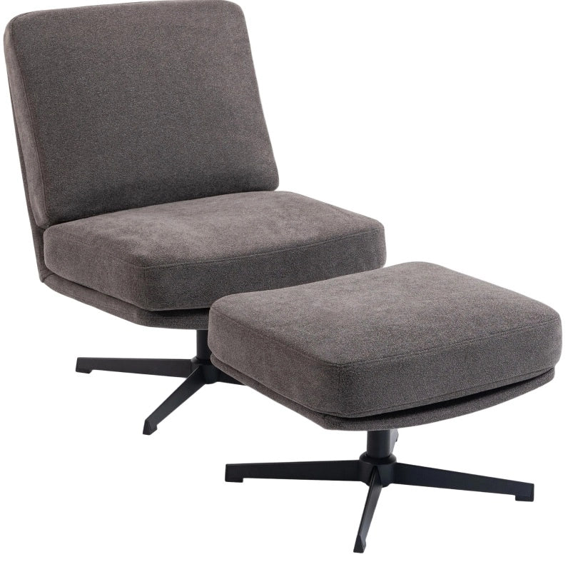 Poltrona relax girevole con pouf, grigio scuro