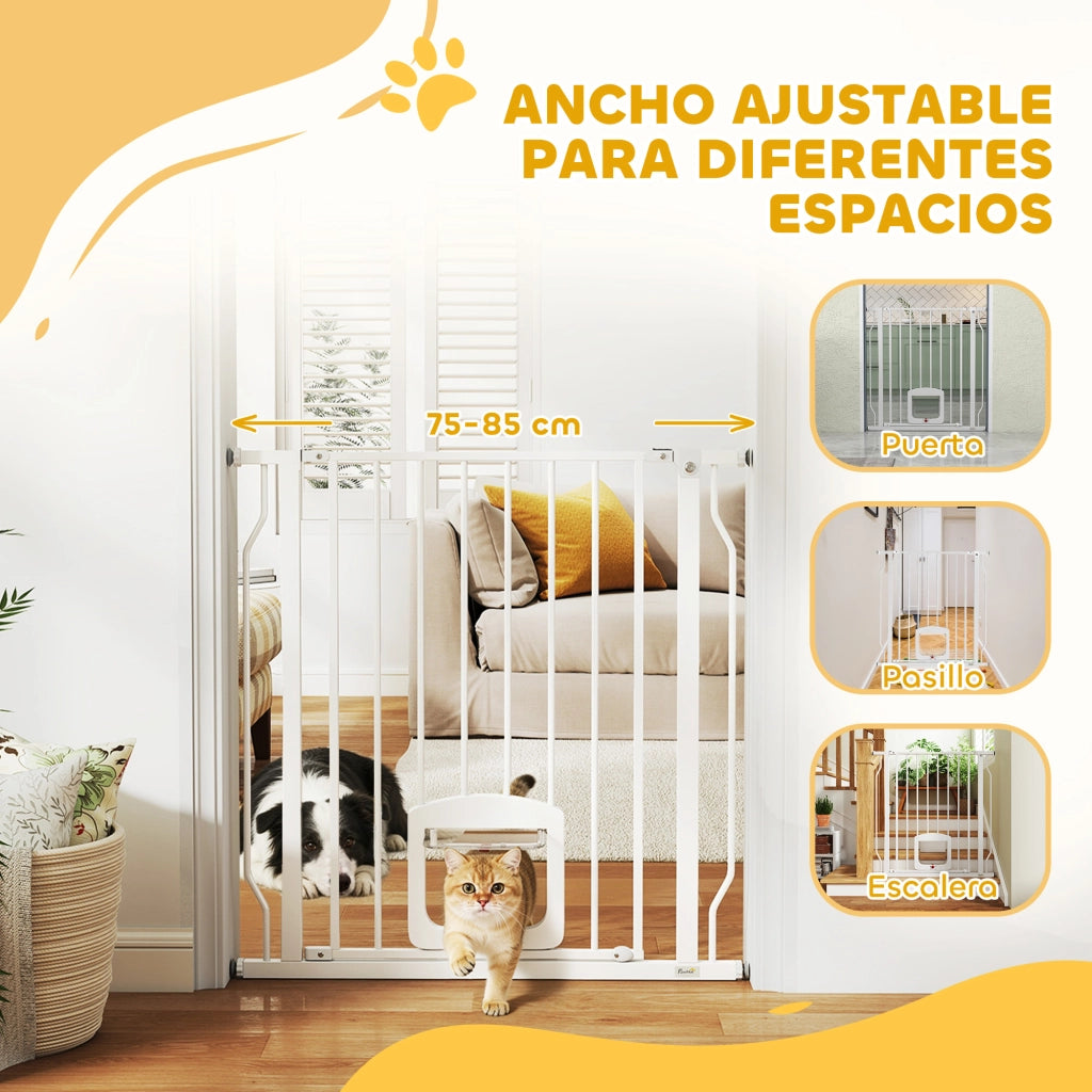 Cancello di Sicurezza per Cani con Porticina ¨C Minimal ¨C Bianco 75-85 cm
