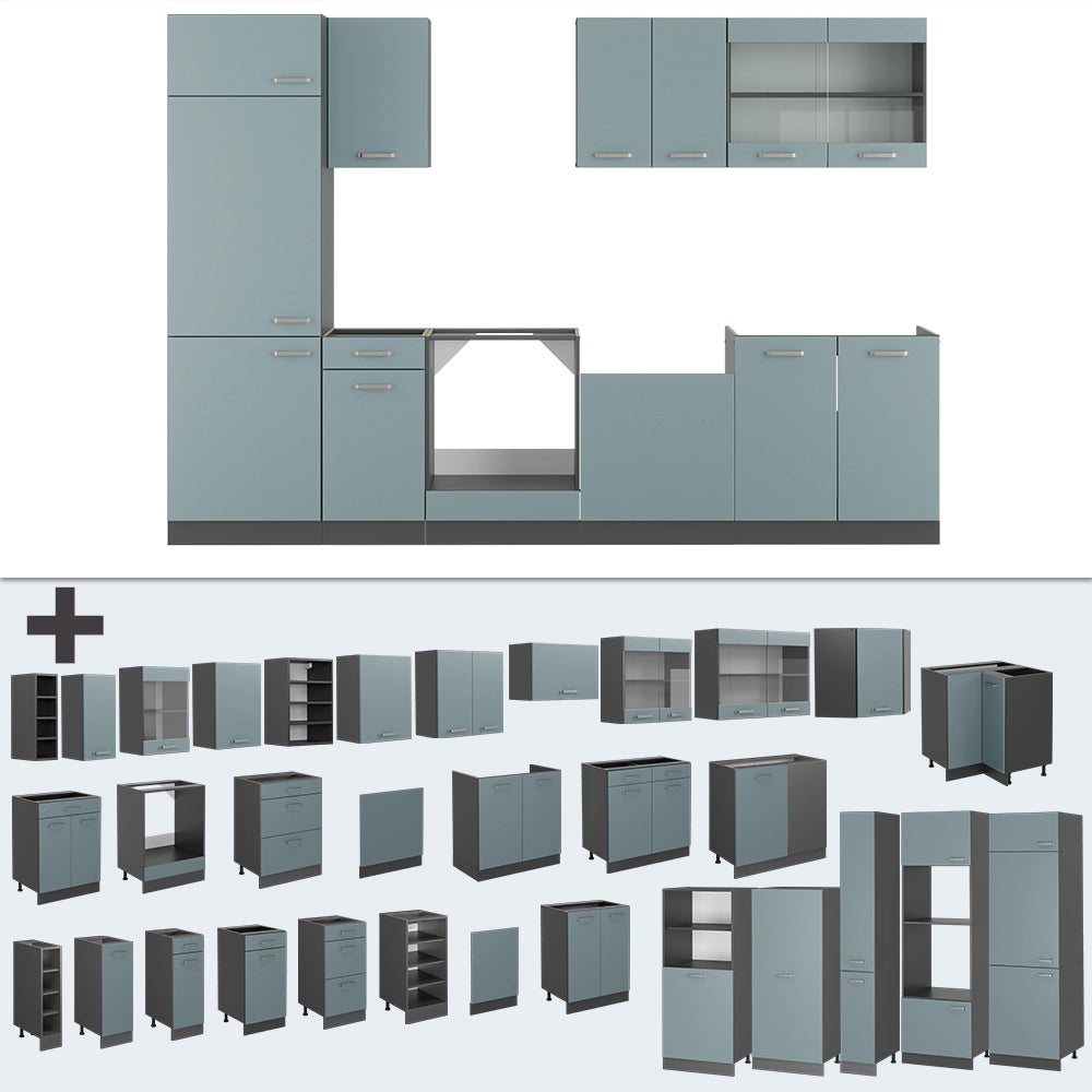 Vicco Cucina componibile Blu-grigio/antracite 300 cm senza piano di lavoro