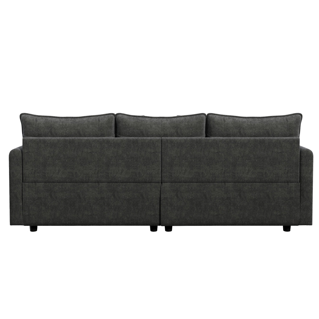 Divano angolare con chaise longue mobile 3 posti con 4 cuscini e 3 schienali in ciniglia grigia 212 × 150 × 90 cm