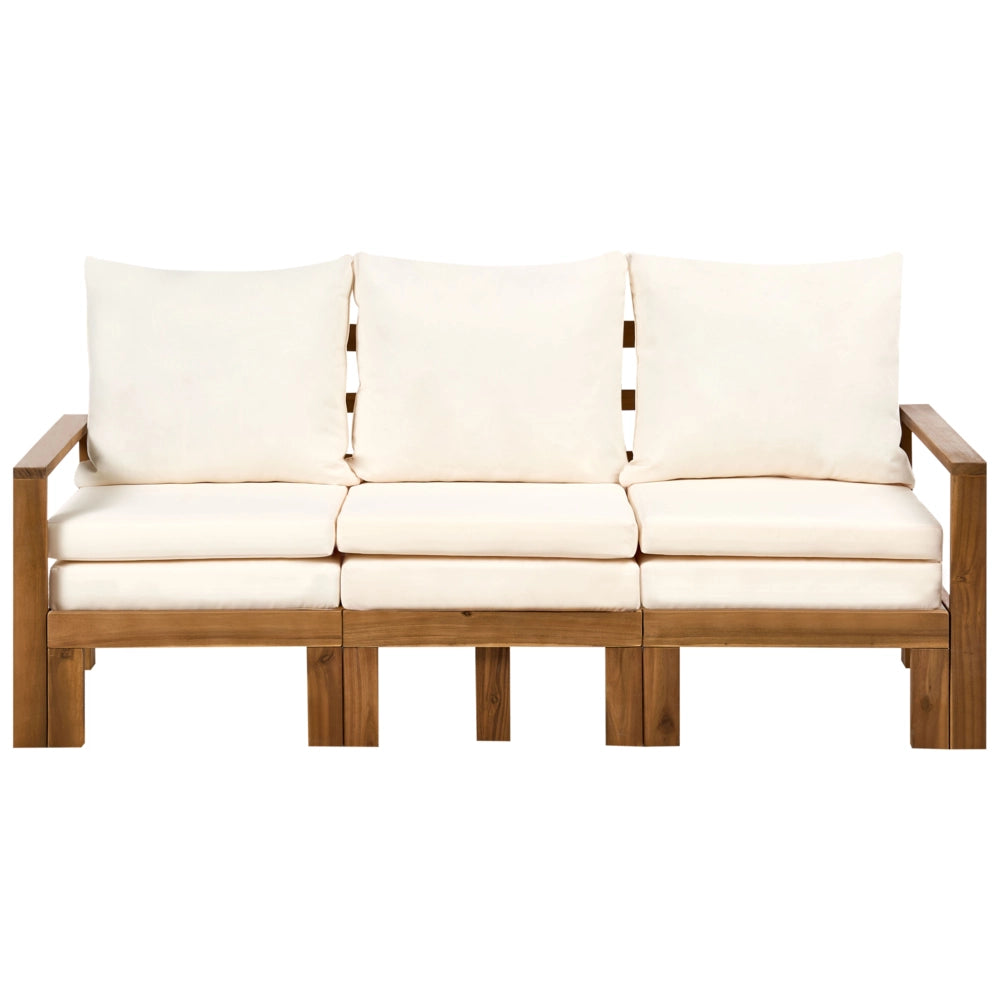 Panca da giardino in legno d'acacia 190 cm trasformabile per esterni con cuscini beige chiaro stile moderno