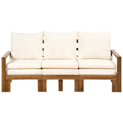 Panca da giardino in legno d'acacia 190 cm trasformabile per esterni con cuscini beige chiaro stile moderno