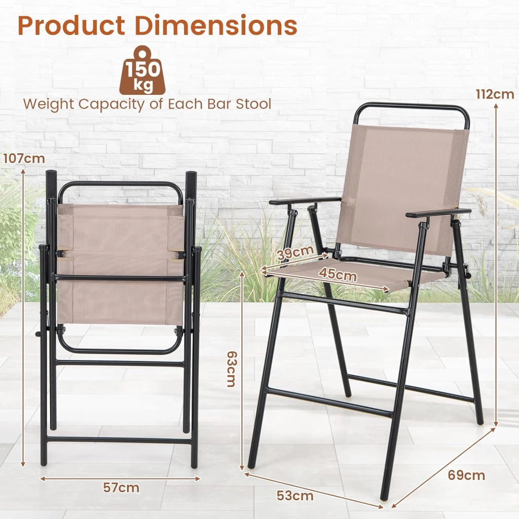 Set di 2 sedie pieghevoli per esterni, con schienale e braccioli, poggiapiedi e telaio in metallo, con tessuto traspirante, per balcone, terrazza, giardino, beige