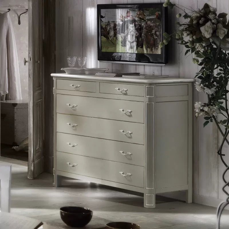 Como' in legno 6 cassetti shabby chic l.121 p.53 h.104 (3200) - Mobili 2G