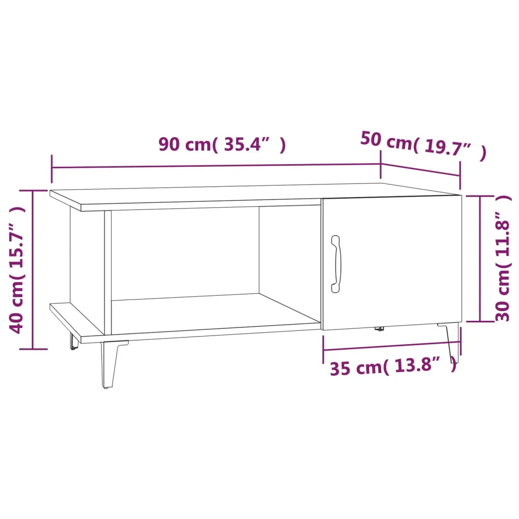 Tavolino da Salotto Bianco Lucido 90x50x40 cm Legno Multistrato 812759