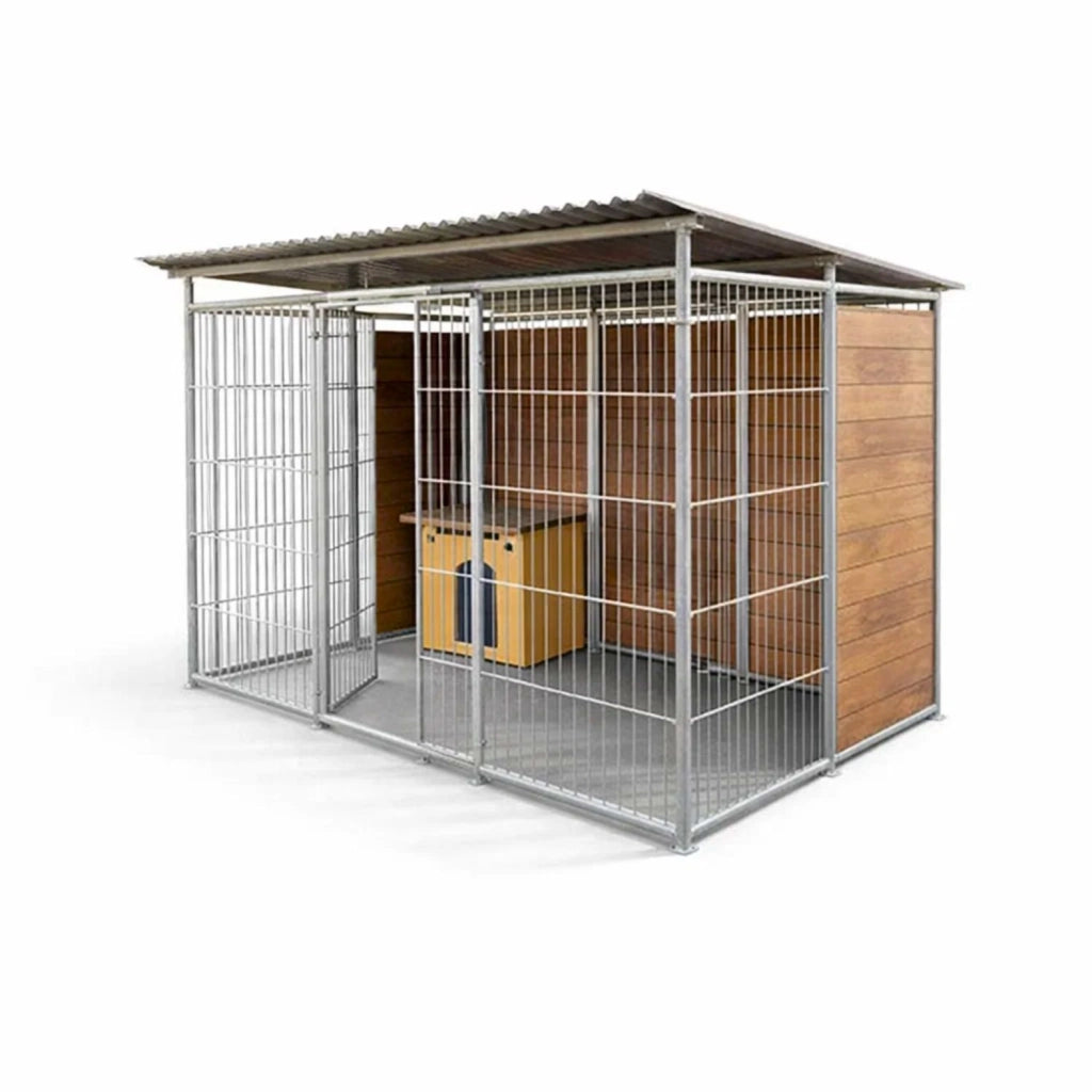 Box per cani coperto retro e 1 metro laterale in legno zincato a caldo da 300x200xh180 cm