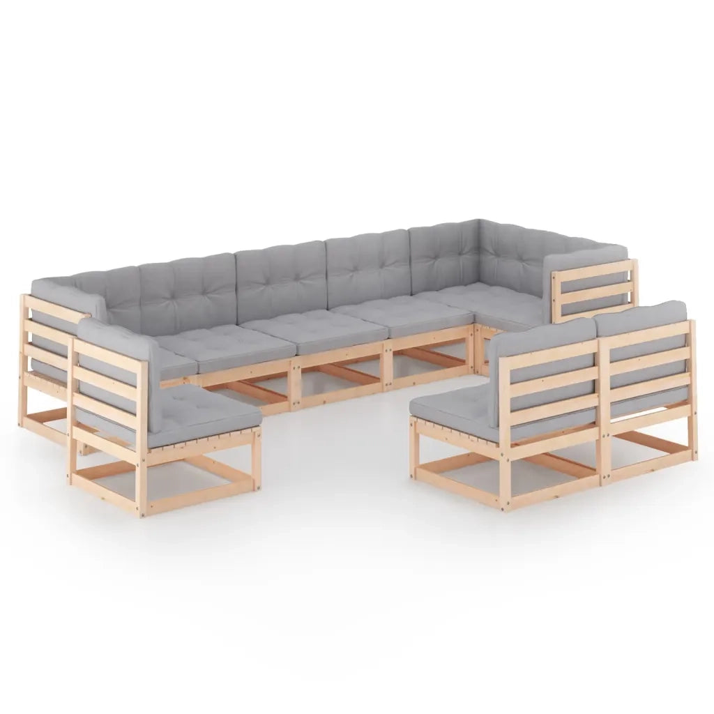 Set Salotto Giardino 9 pz Cuscini Antracite Legno Massello Pino 3076684