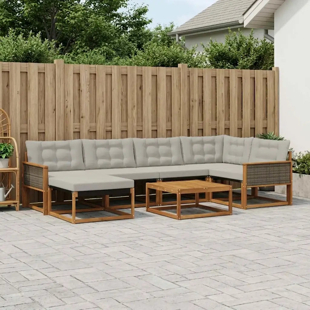 Set di divani da esterno 7 pcs Naturale e Grigio Chiaro