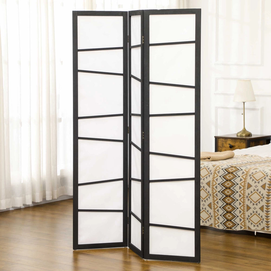 Paravento Pieghevole a 3 Pannelli ¨C Zephmum ¨C Legno, Nero e Bianco, 120x170cm