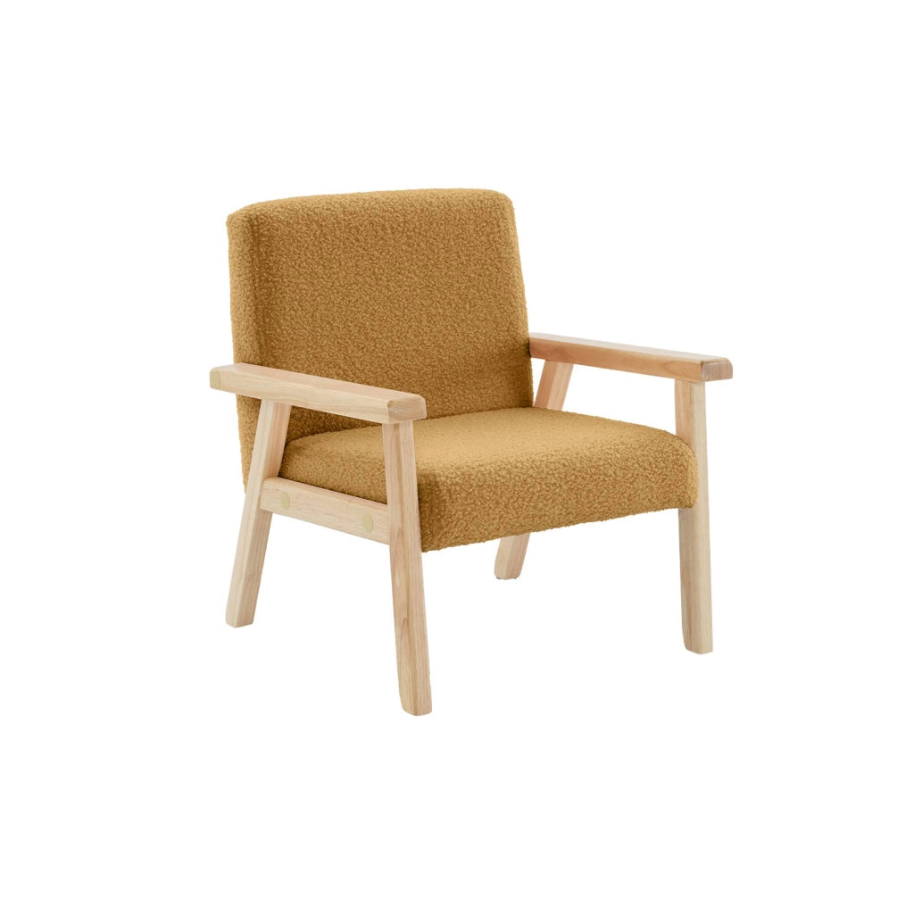 Poltrona scandinava per bambini in legno di hevea e tessuto bouclé,