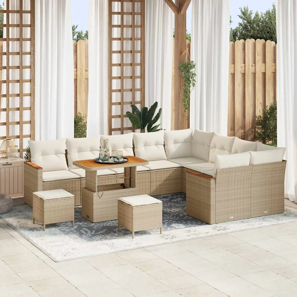 Set Divano da Giardino 12 pcs Beige polyrattan