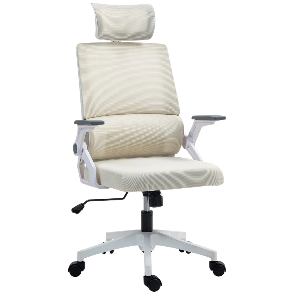 Sedia da Ufficio in Rete ¨C zephmum ¨C Regolabile in Altezza con Schienale e Braccioli Beige