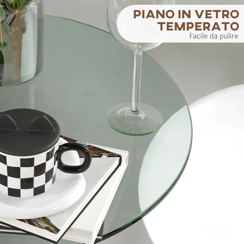 High Top Bar Table, Round Kitchen Table with Tempered Glass Top and Steel Base, Bistro Table for 2 People, Clear