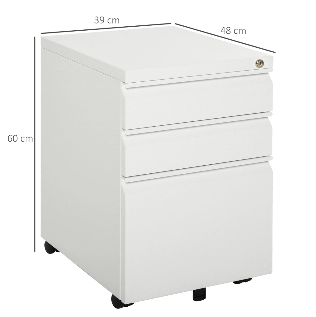 Mobile contenitore ufficio in acciaio bianco con 3 cassetti, 39x48x60 cm