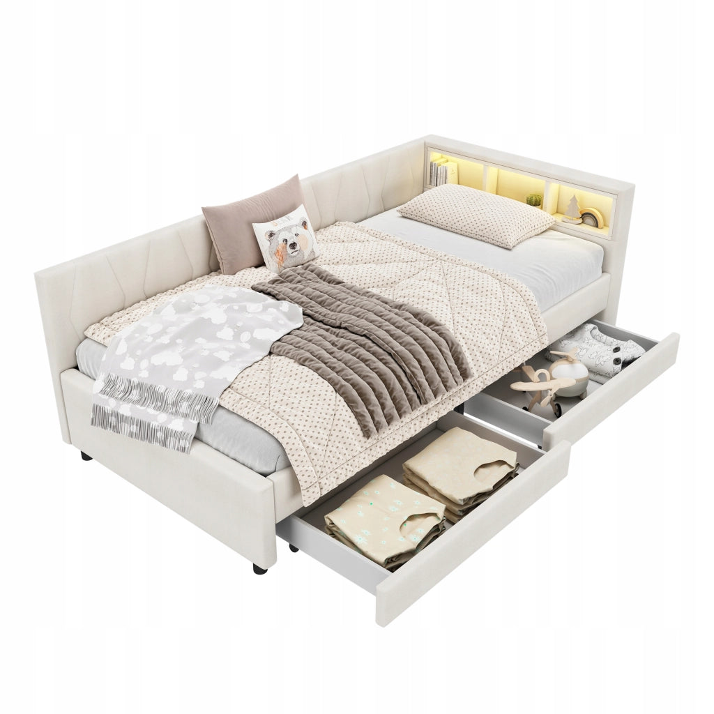 Letto singolo 90x200 - Xylo - Beige con porta USB-C
