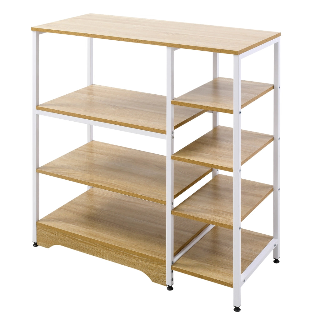 EasyComfort Scaffale da Cucina Basso Salvaspazio Stile Industriale, Mobiletto con 7 Ripiani per Cucina in Metallo e Legno, 90x40x95cm, Bianco