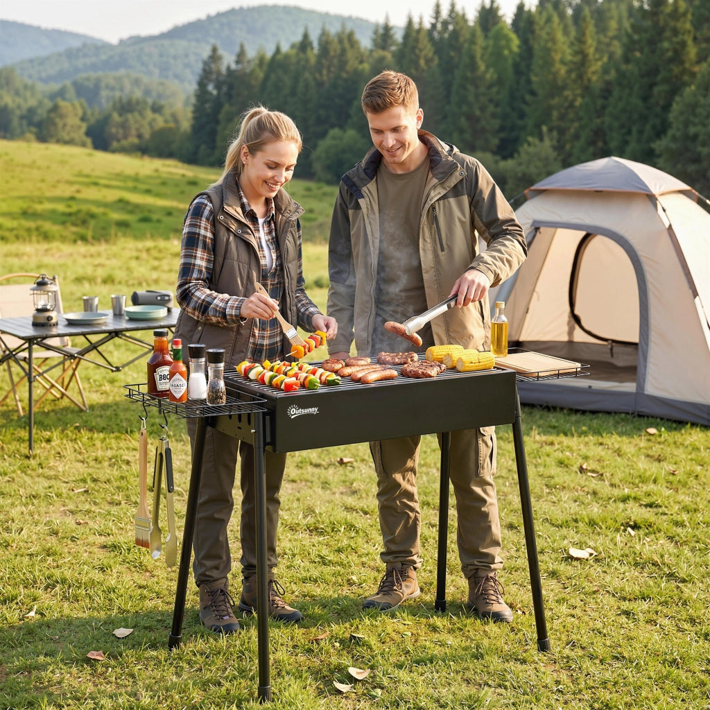 Barbecue a Carbone Portatile ¨C Xylo ¨C 2 Griglie Acciaio Inox, 2 Portaspezie, 94x39x70 cm, Nero