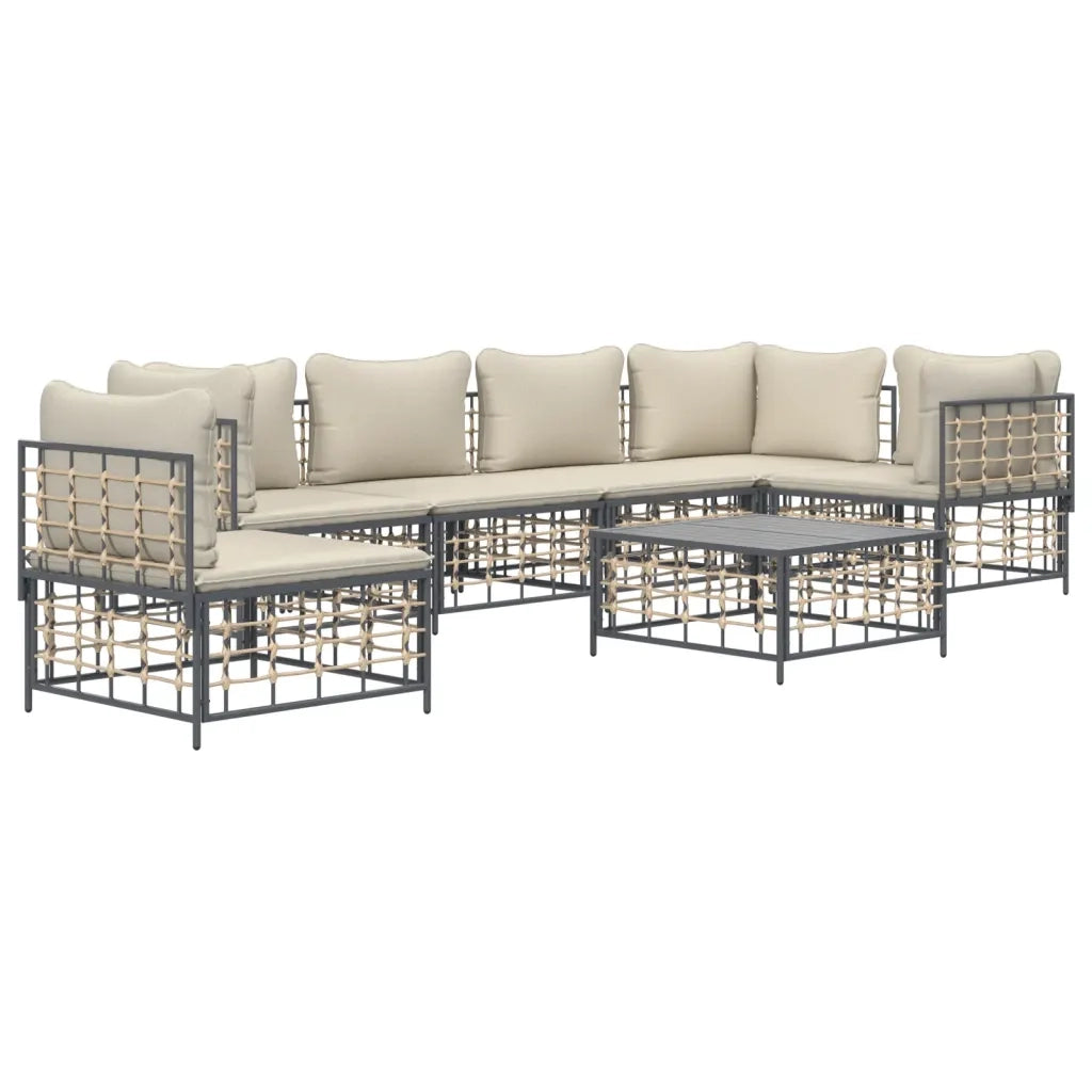 Set Divani da Giardino 7 pz con Cuscini Antracite in Polyrattancod mxl 100541