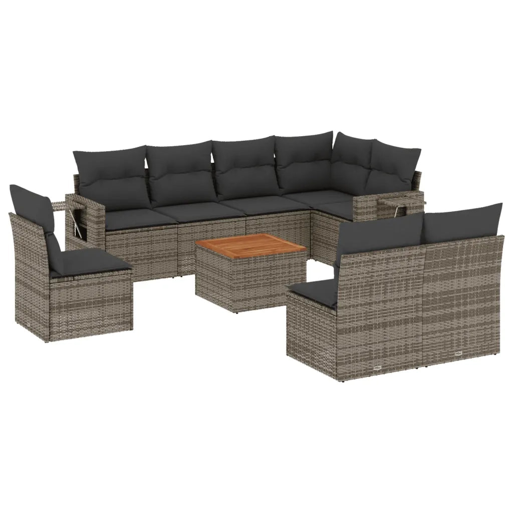 Set Divano da Giardino 9 pz con Cuscini Grigio in Polyrattan 3224604