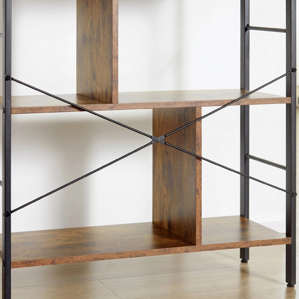Libreria Industriale 77x30x157,5 cm a 5 Ripiani con Scomparti Aperti in Laminato e Acciaio Marrone Rustico e Nero