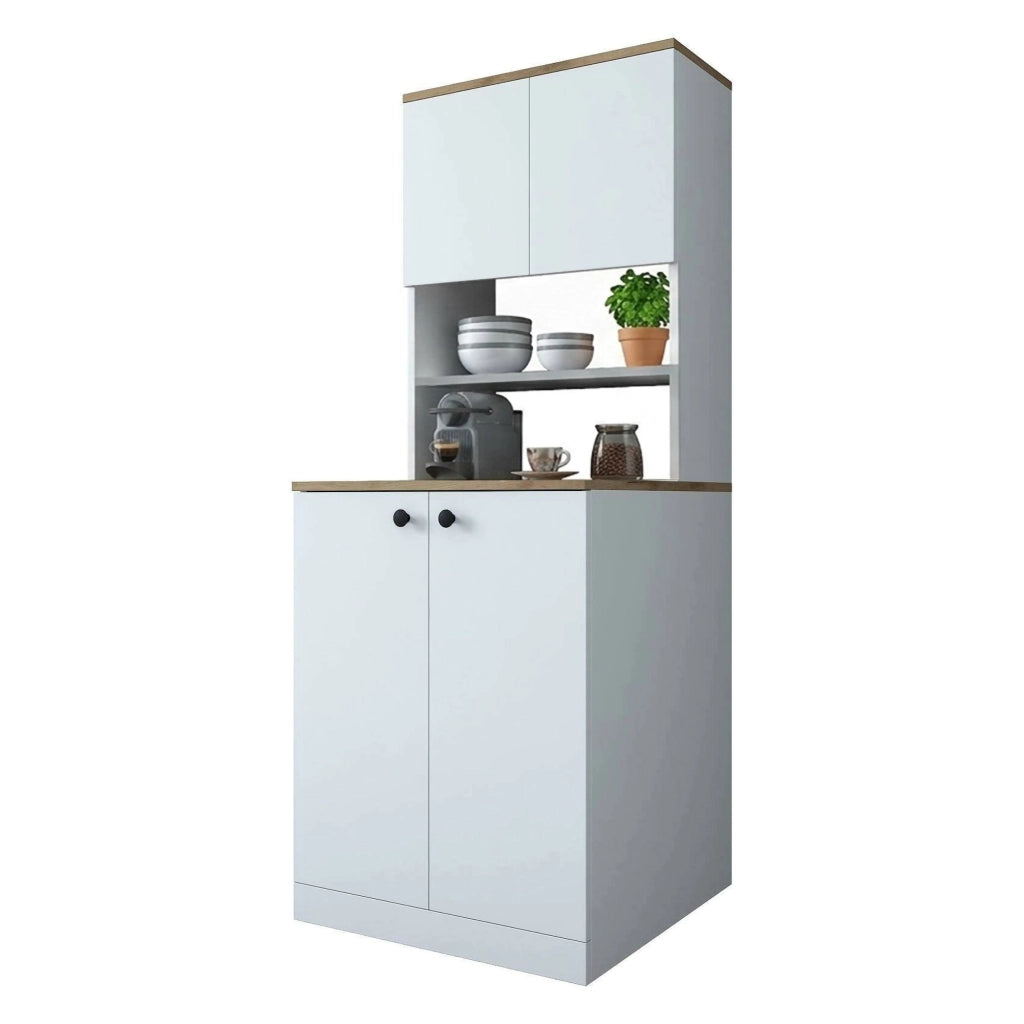 Armadio multiuso grande Marty, Mobile multifunzionale, Mobiletto scarpiera, Guardaroba porta scarpe, 70x73h184 cm, Bianco e Noce