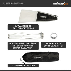 Essential Balloon Softbox 65cm + adattatore softbox per Elinchrom (diametro esterno: 15,2 cm), diffusore di luce a 360° ad apertura rapida, adattatore, compatibile con tutte le luci