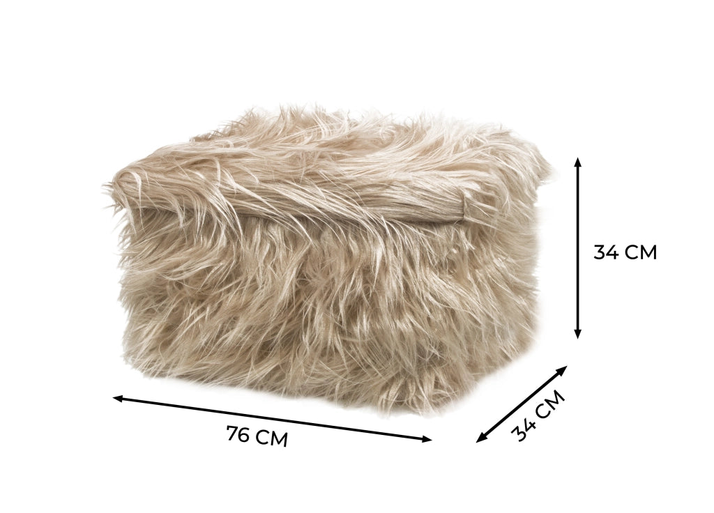 Pouf Contenitore Salotto/Camera Quadrato Con Pelo Modello Double Yeti In Tinta Unita - Pouf - Tortora