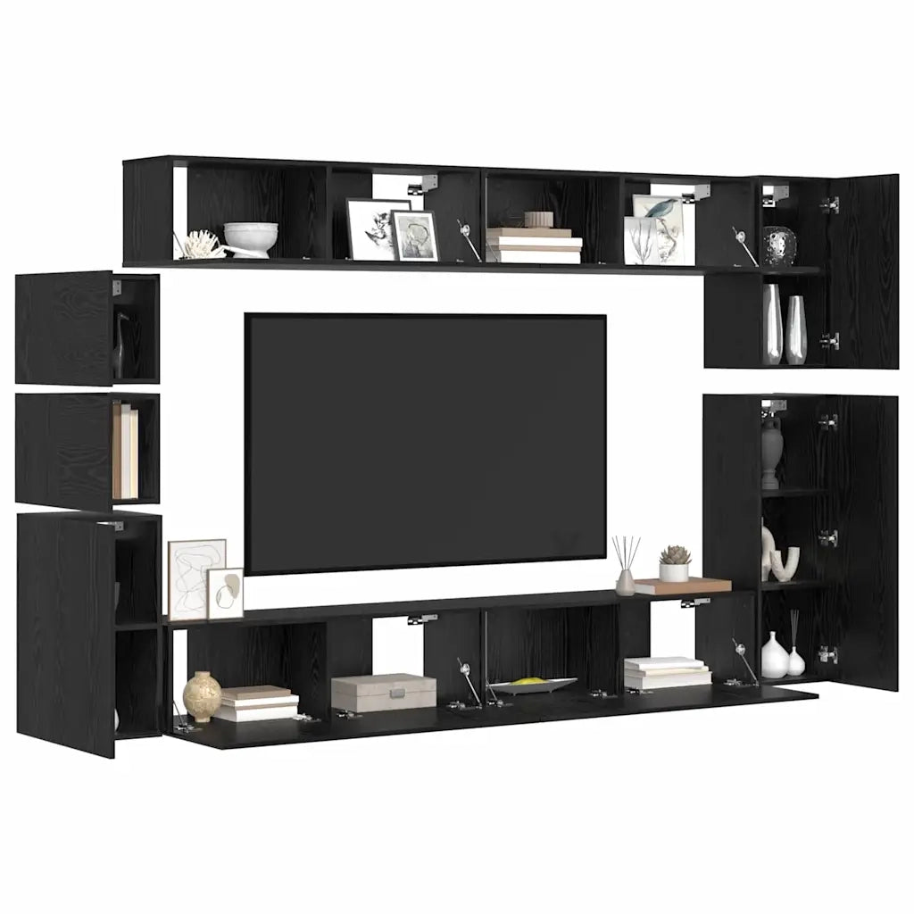 vidaXL Set mobile TV 9 pcs Rovere nero Legno multistrato
