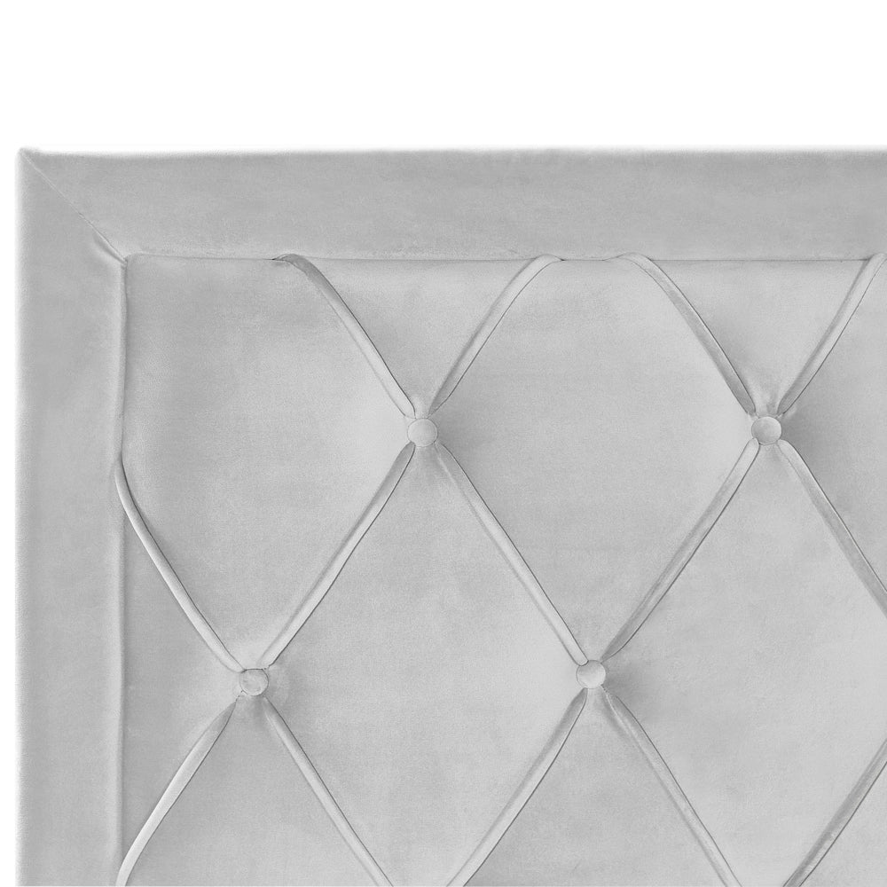 Letto contenitore tappezzeria in velluto grigio chiaro 140 x 200 cm trapuntato testiera alta cassetti Glam Design