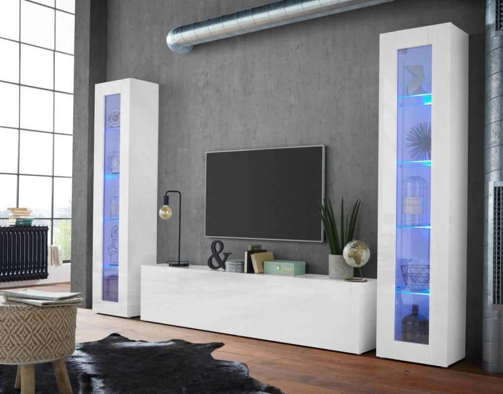 Mobile Espositore Vladimiro, Vetrina 4 Ripiani Made in Italy, 30x40x180h cm Bianco Lucido
