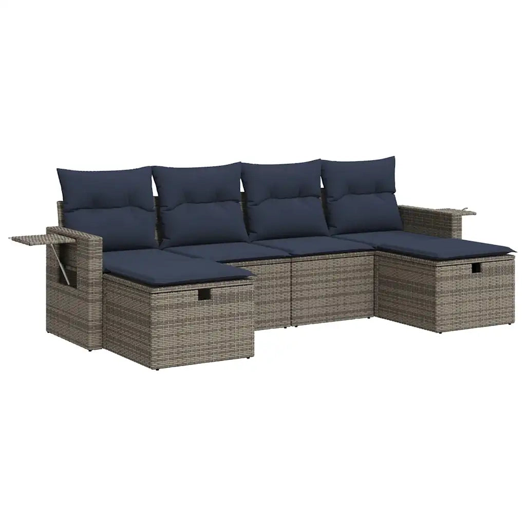Set Divano da Giardino 6 pz con Cuscini Grigio in Polyrattan