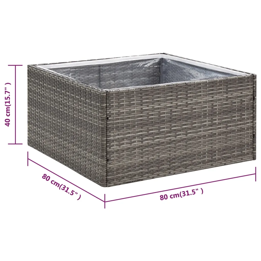 Fioriera | Cassetta per fiori | Vaso da Giardino Grigia 80x80x40 cm in Polyrattan