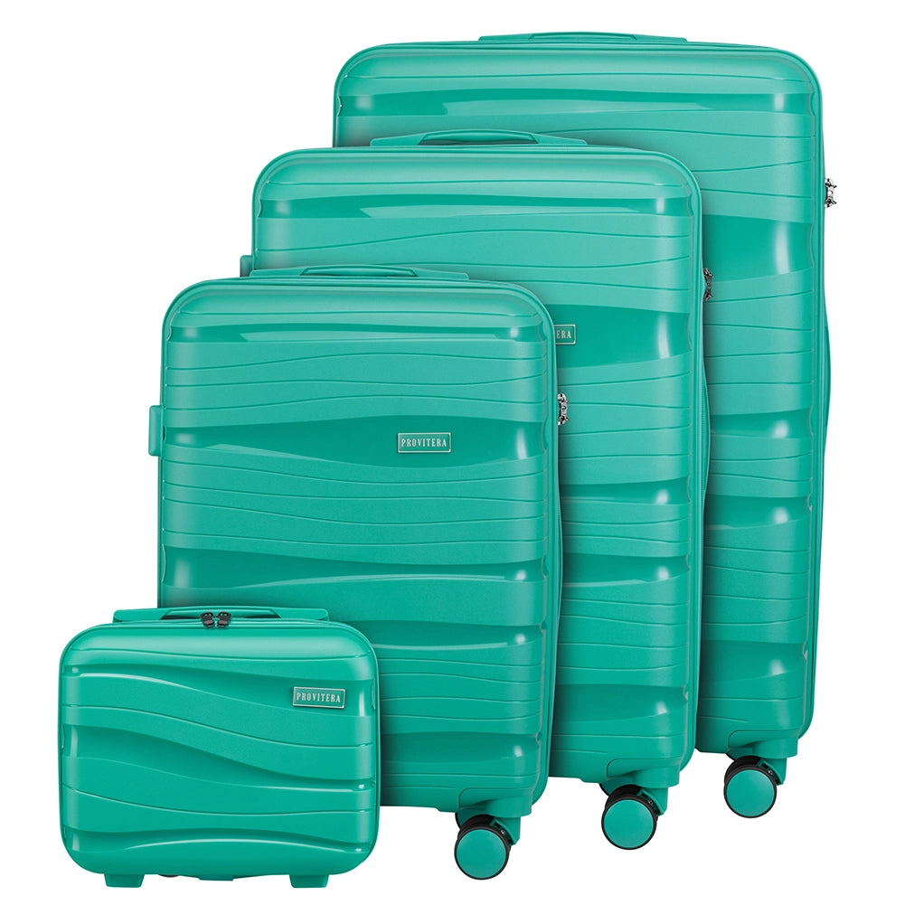 Set 4 Valigie Rivestimento Rigido in Polipropilene Verde Maniglia Telescopica