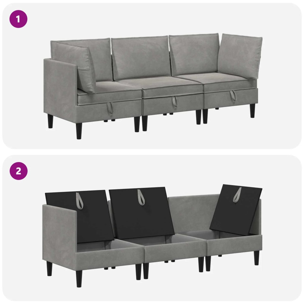 Set di mobili per il soggiorno 3 pcs Grigio Chiaro Velluto