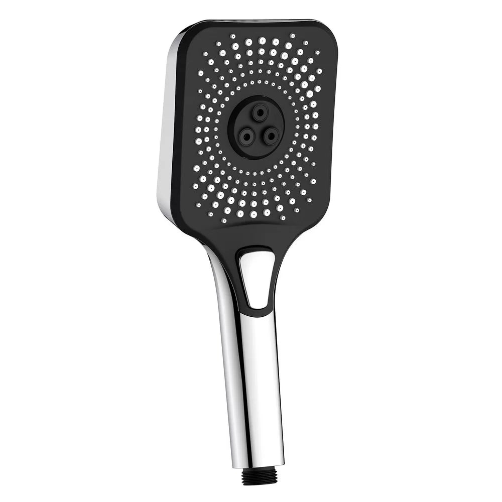 Doccia cromata e nera con pulsante 3 getti - Serie Vortex Square