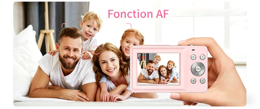 Fotocamera per bambini compatta 1080P schermo LCD 24" zoom 18X con scheda Micro SD 32G - Colore Rosa