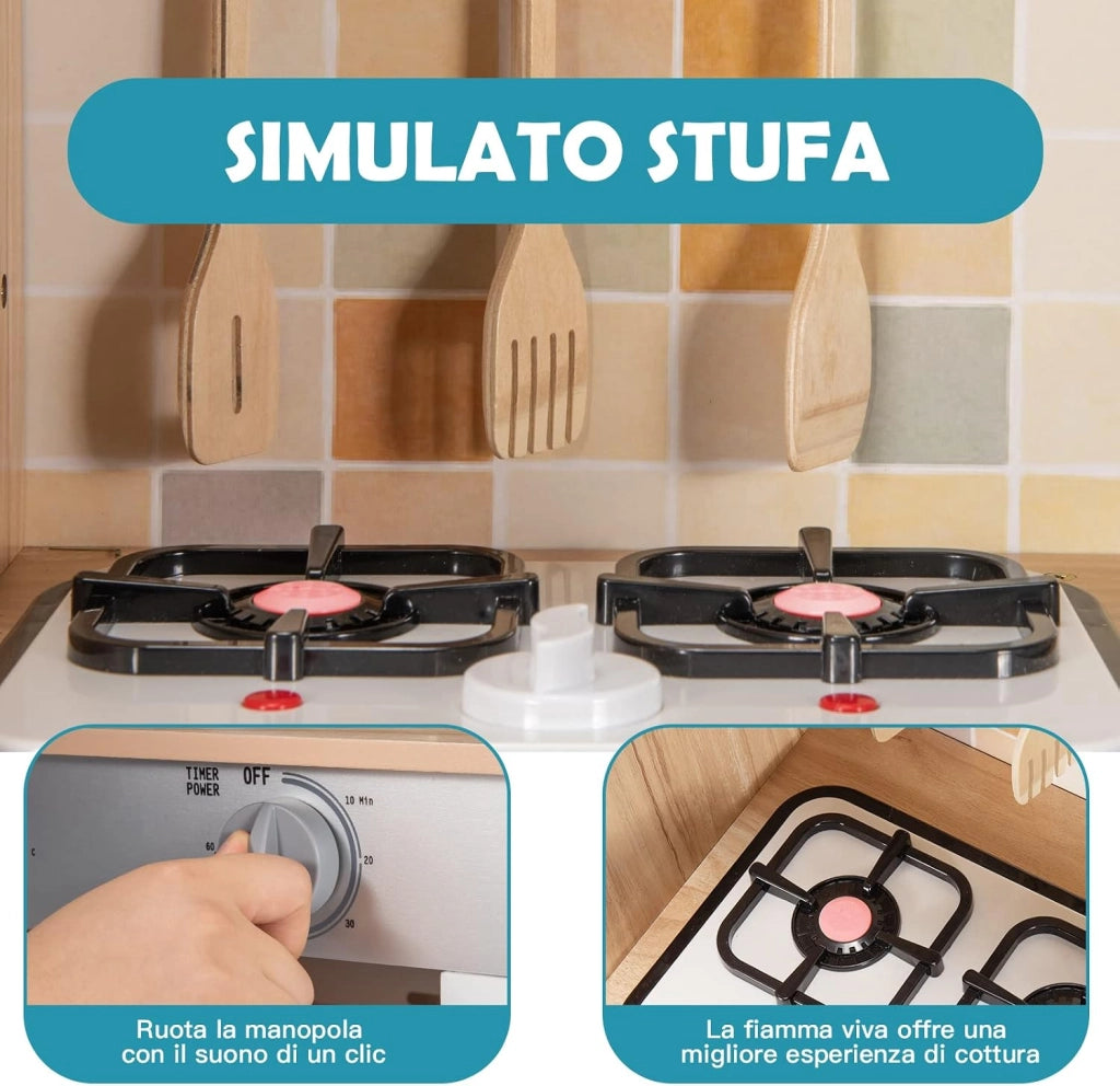 Cucina Giocattolo per Bambini, Cucina Finta Giocattolo con Suoni e Luci Realistici, Accessori Completi di Utensili da Cucina, Ideale per Bambini 3-7 Anni