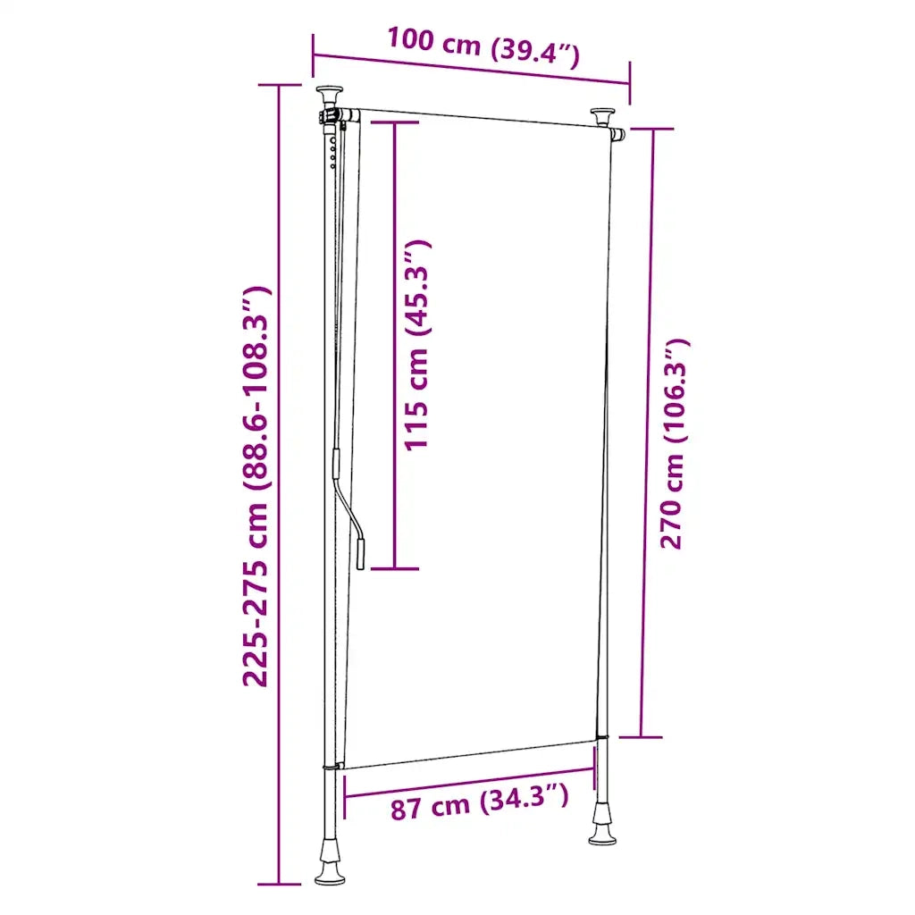 Tenda a rullo | Tenda avvolgibile Esterno Arancio Bianca 100x270cm Tessuto Acciaio