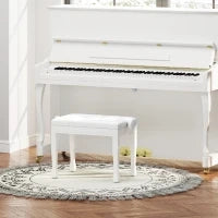 Panca per pianoforte, regolabile in altezza in legno massello, seduta imbottita, 64 x 35 x 45-55 cm, Bianco