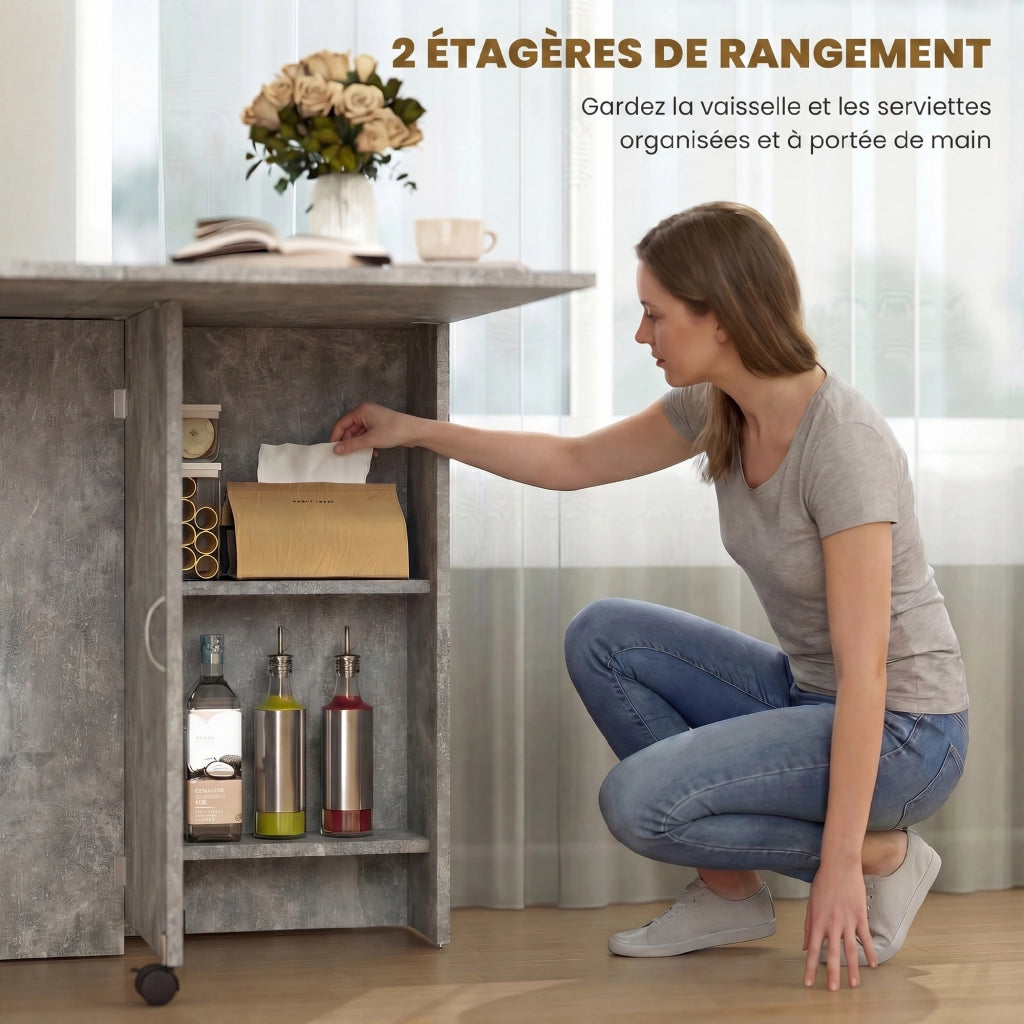 Tavolo pieghevole da pranzo con ruote e ripiani ¨C zephmum ¨C legno 75x140x74 cm